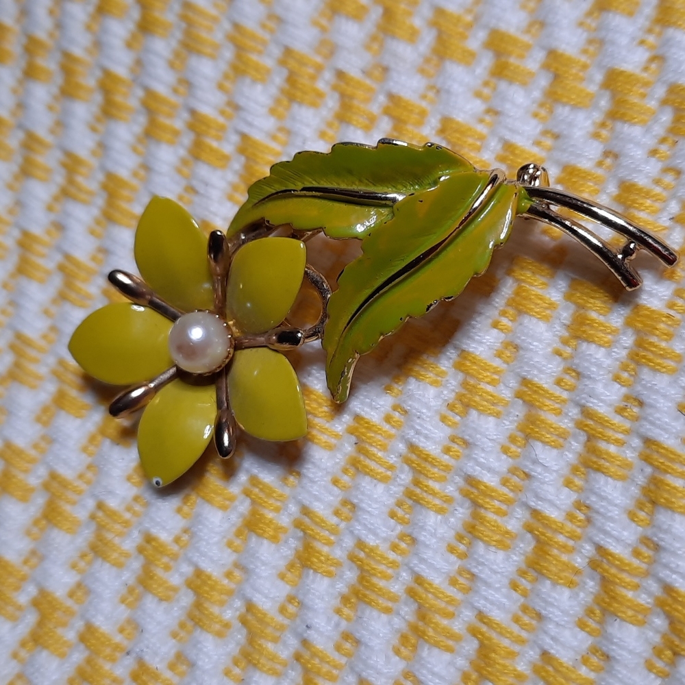 Enameled flower brooch